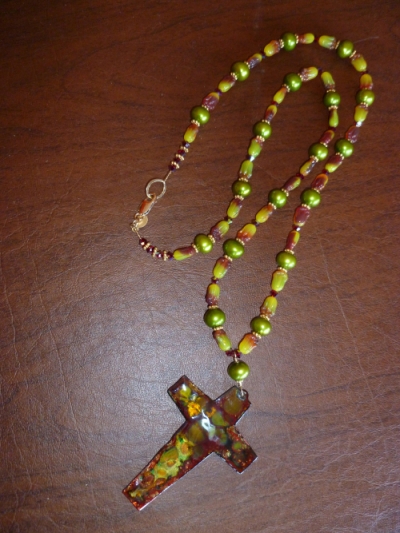 Red Olive Cross Necklace